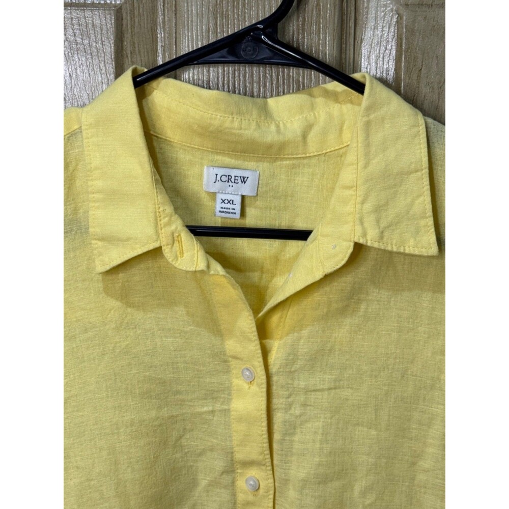 J.CREW Shirt Womens XXL Butter Yellow Linen Cotton Button Up Top - Picture 2 of 6